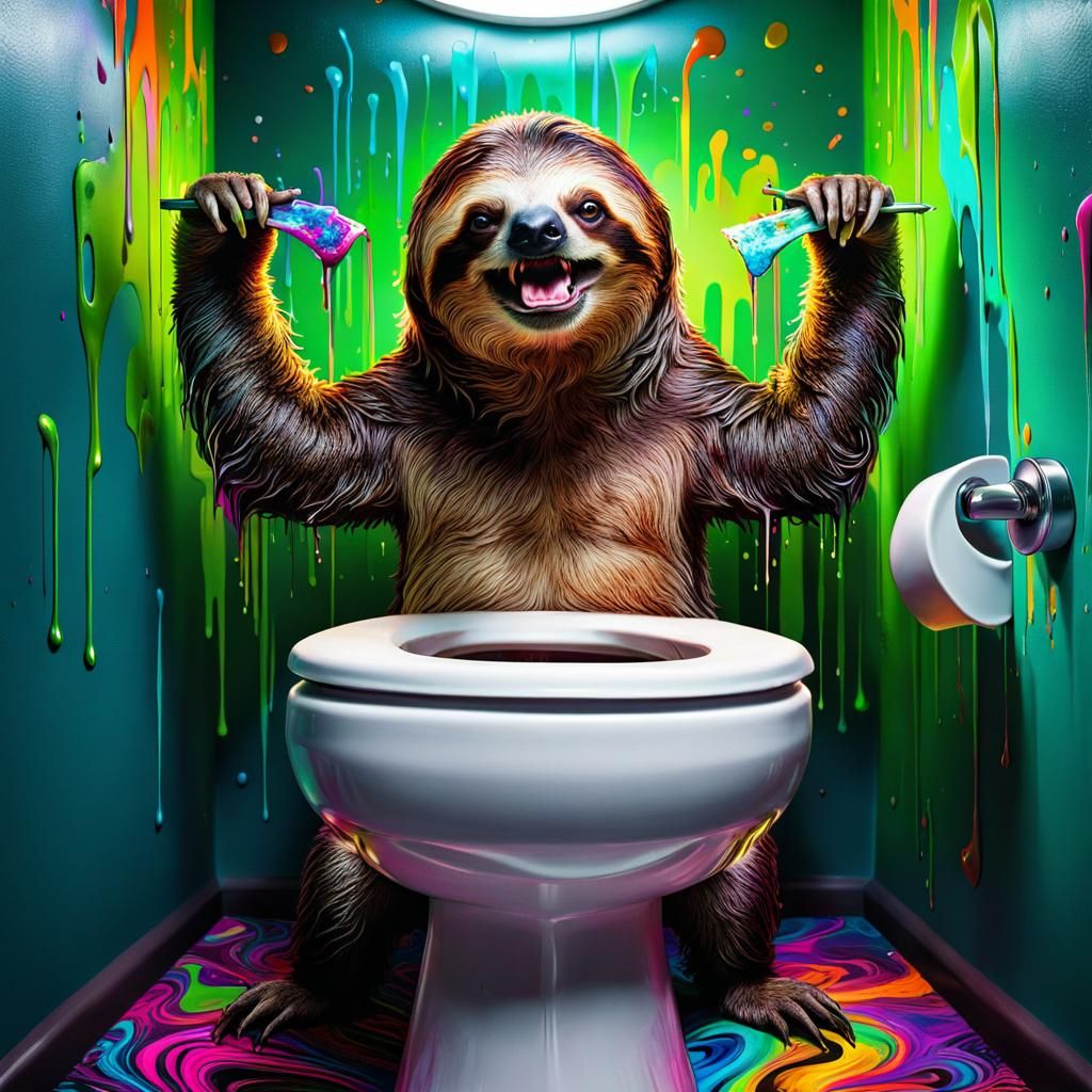 Angry Sloth on Toilet: Psychedelic Concept Art