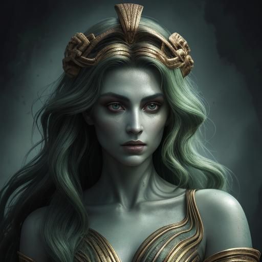Medusa Portrait with Emerald Eyes, Caravaggio Style