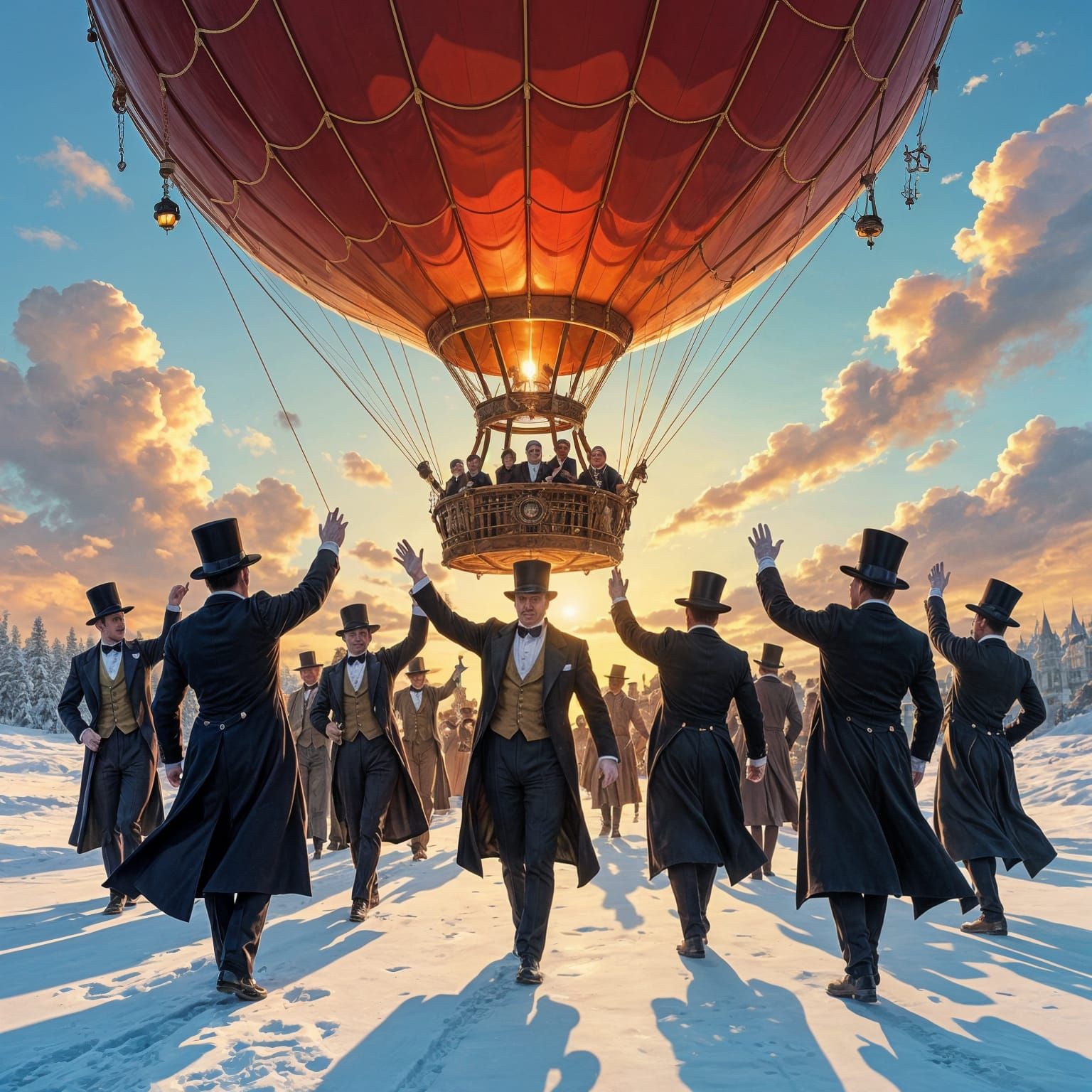Cyborg Gentlemen Celebrate Victory on Snow Blimp