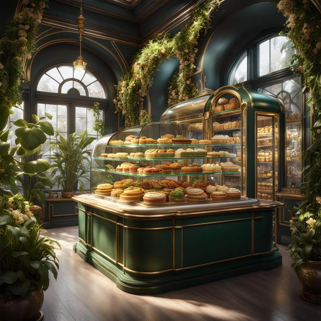 Elaborate Heart-Shaped Pastry Shop in Detailed Matte Paintin...
