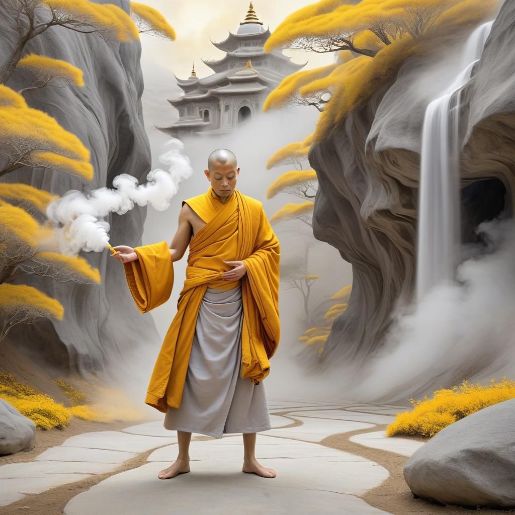 Monk in Saffron Robes, Art Nouveau Style