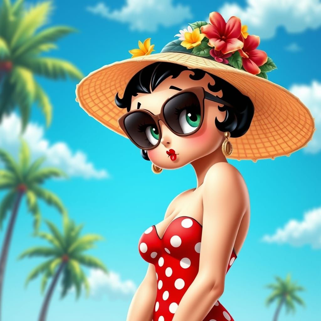 Betty Boop's Vibrant Beach Getaway in a Retro-Futuristic Vib...