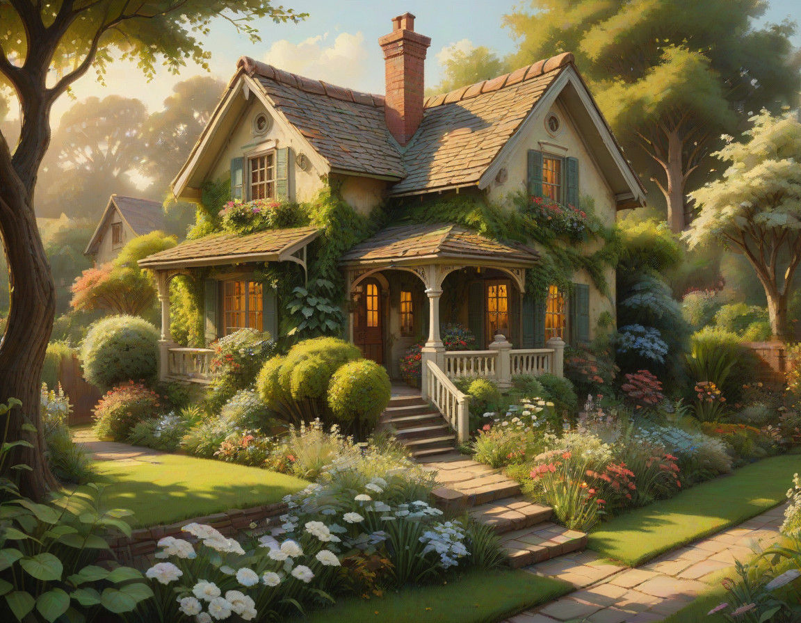 The Miniature 3D Oil Painting of a Lush Garden Estate