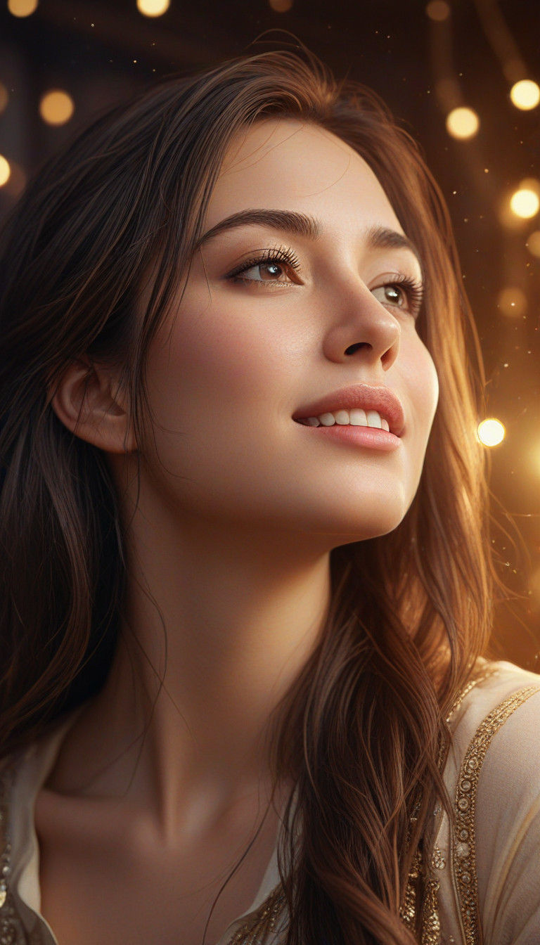 Hyper-Realistic Digital Portrait of a Melodious Brunette