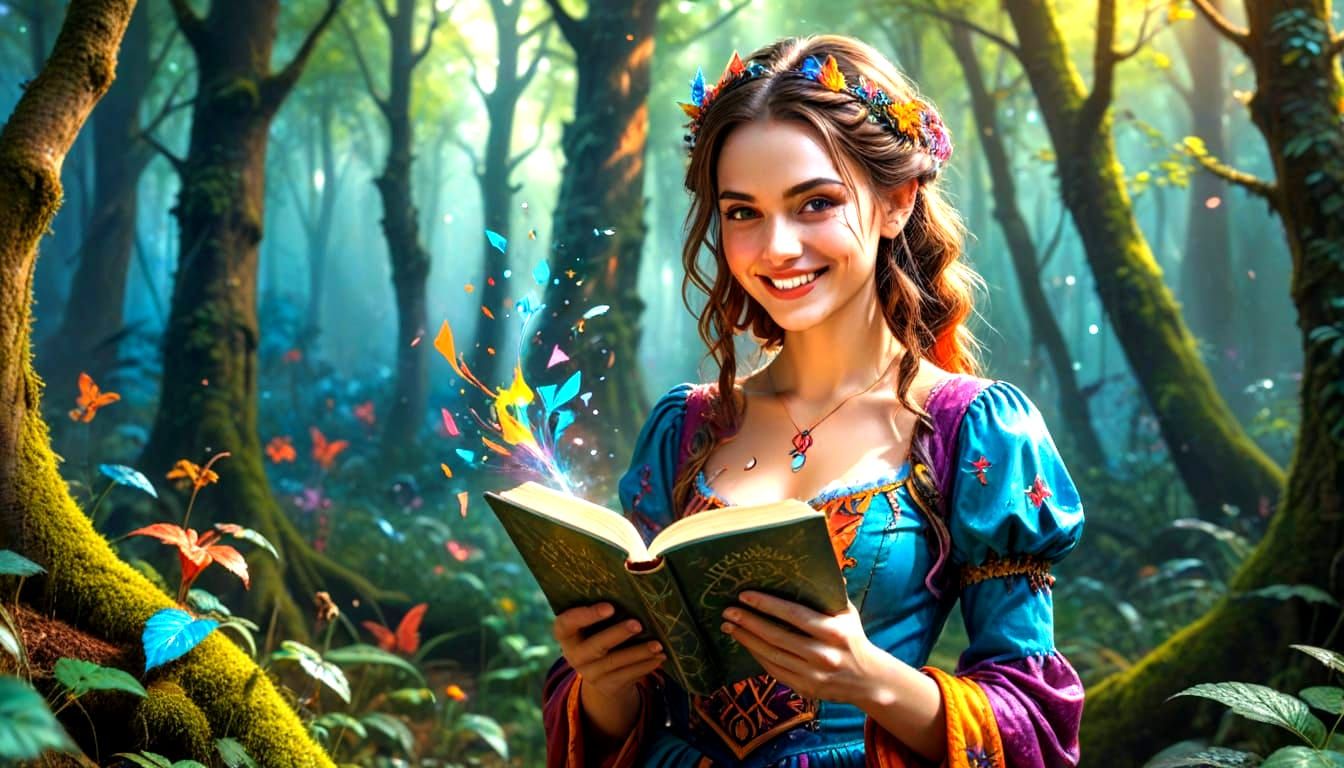 Graffiti Expressionism Portrait of Woman with Magic Book