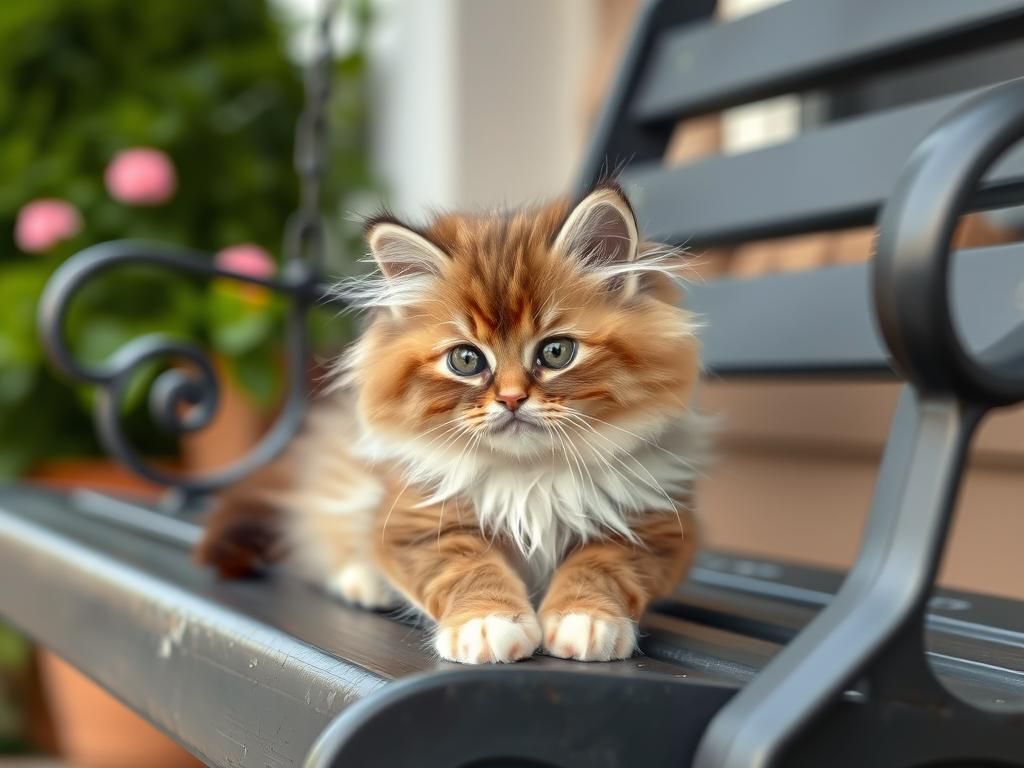 Persian Kitten Relaxing on a Porch Swing