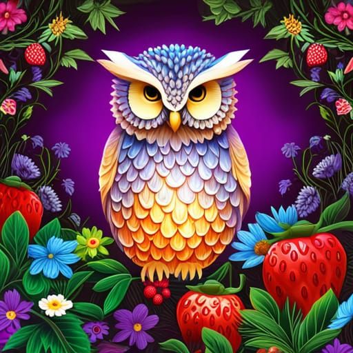 Whimsical Springtime Owl Amidst Vibrant Floral Bloom