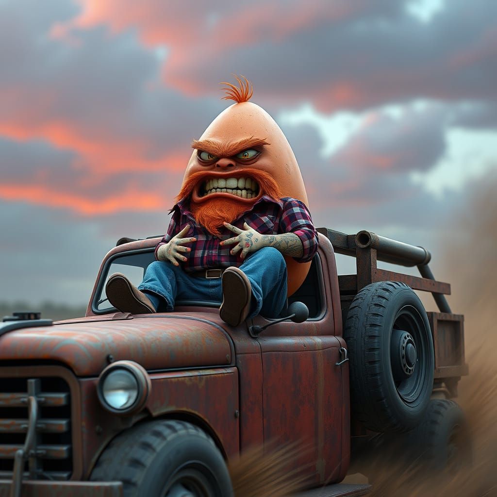 Redneck Egg Rides a Rusty Truck