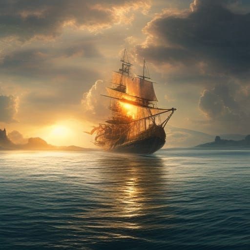 Boat on Shimmering Water in Bright Sunlight