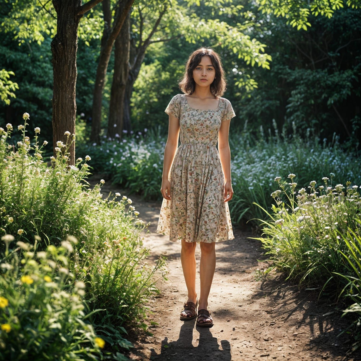 Little Girl in Cinematic Garden Scene