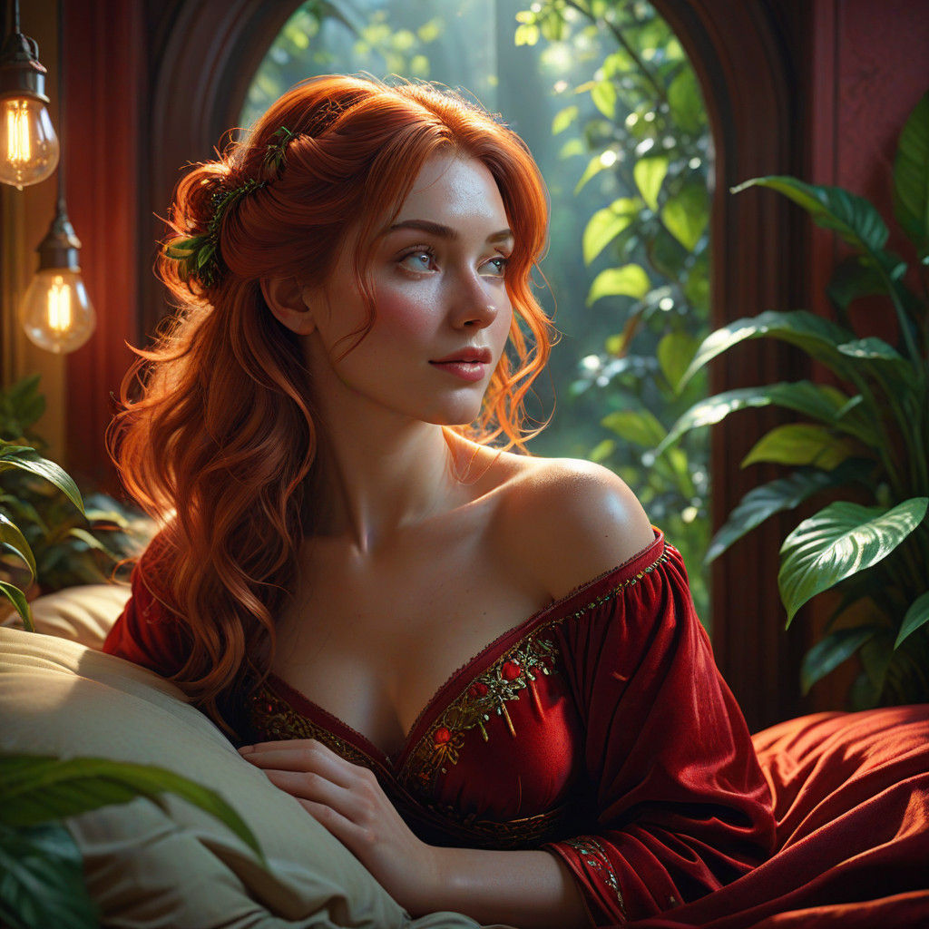 Hyperrealistic Portrait of a Mysterious Ginger Woman
