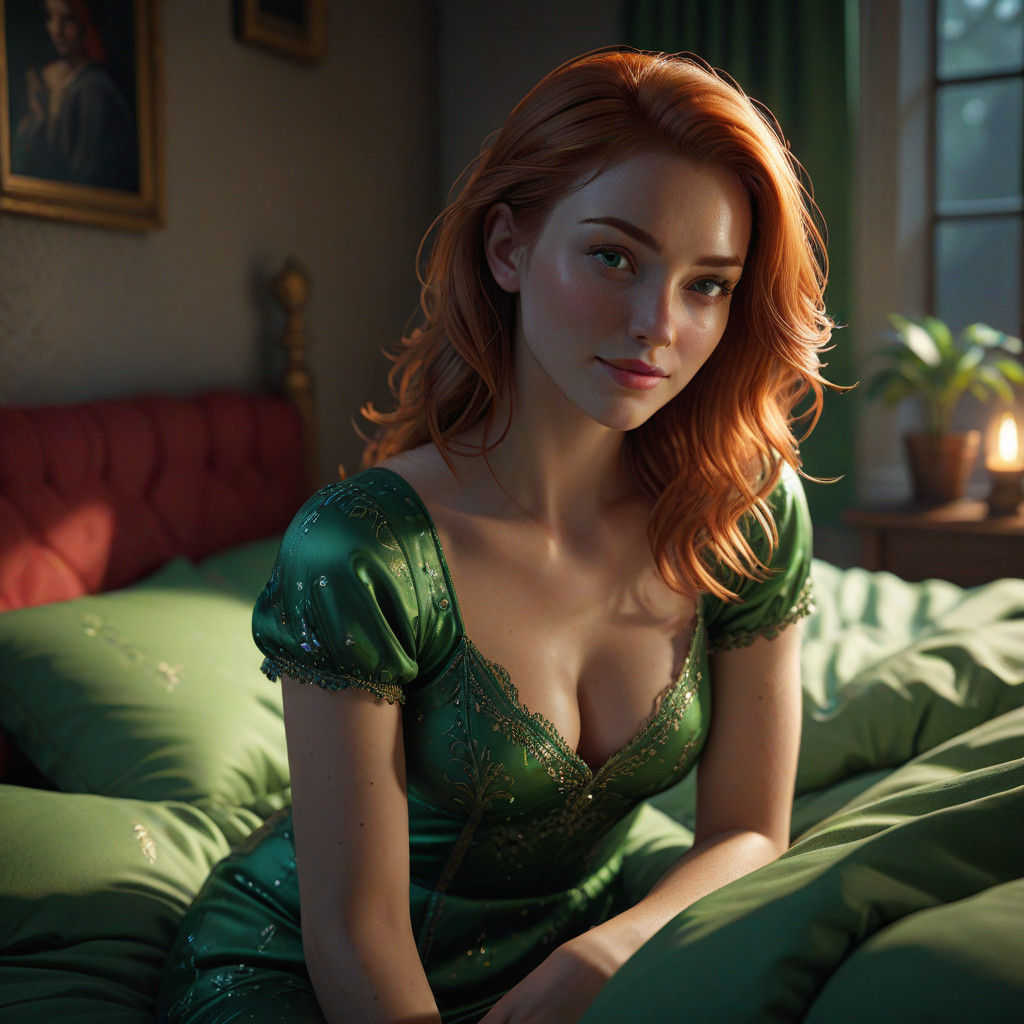 Surreal Hyperreal Portrait of Ginger Beauty Basks in Moonlit...