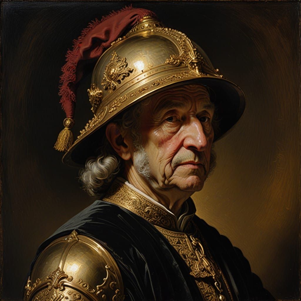 Elderly Man with Golden Helmet in Rembrandt Style