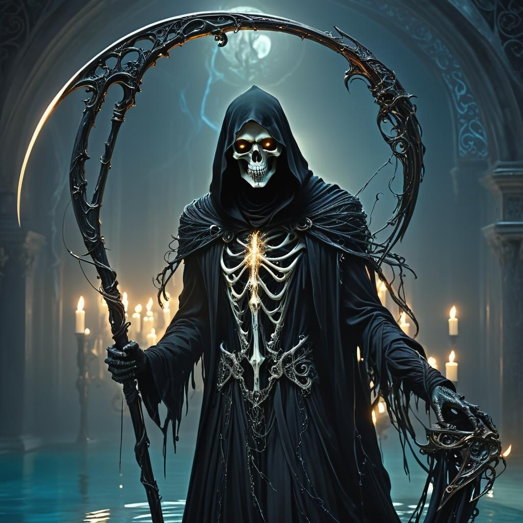 Gothic Grim Reaper in Surrealist Dark Metallic Style