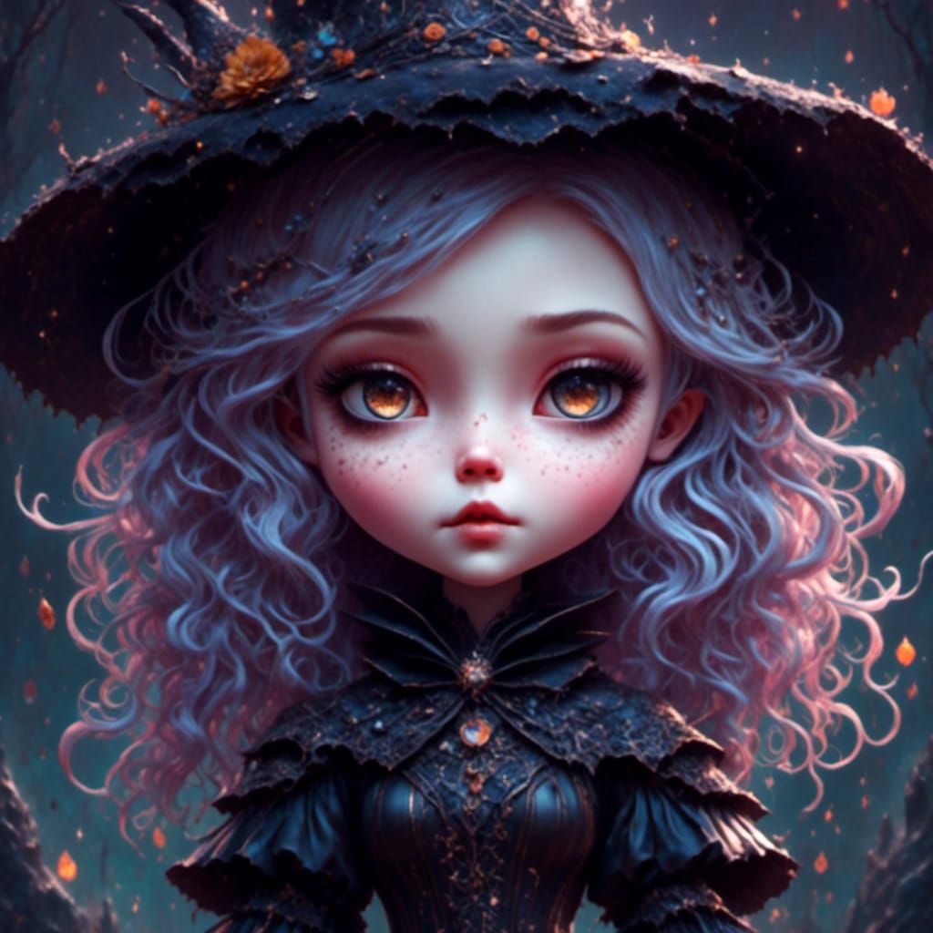 Chibi Witch Girl with Vibrant Eyes, Detailed Render