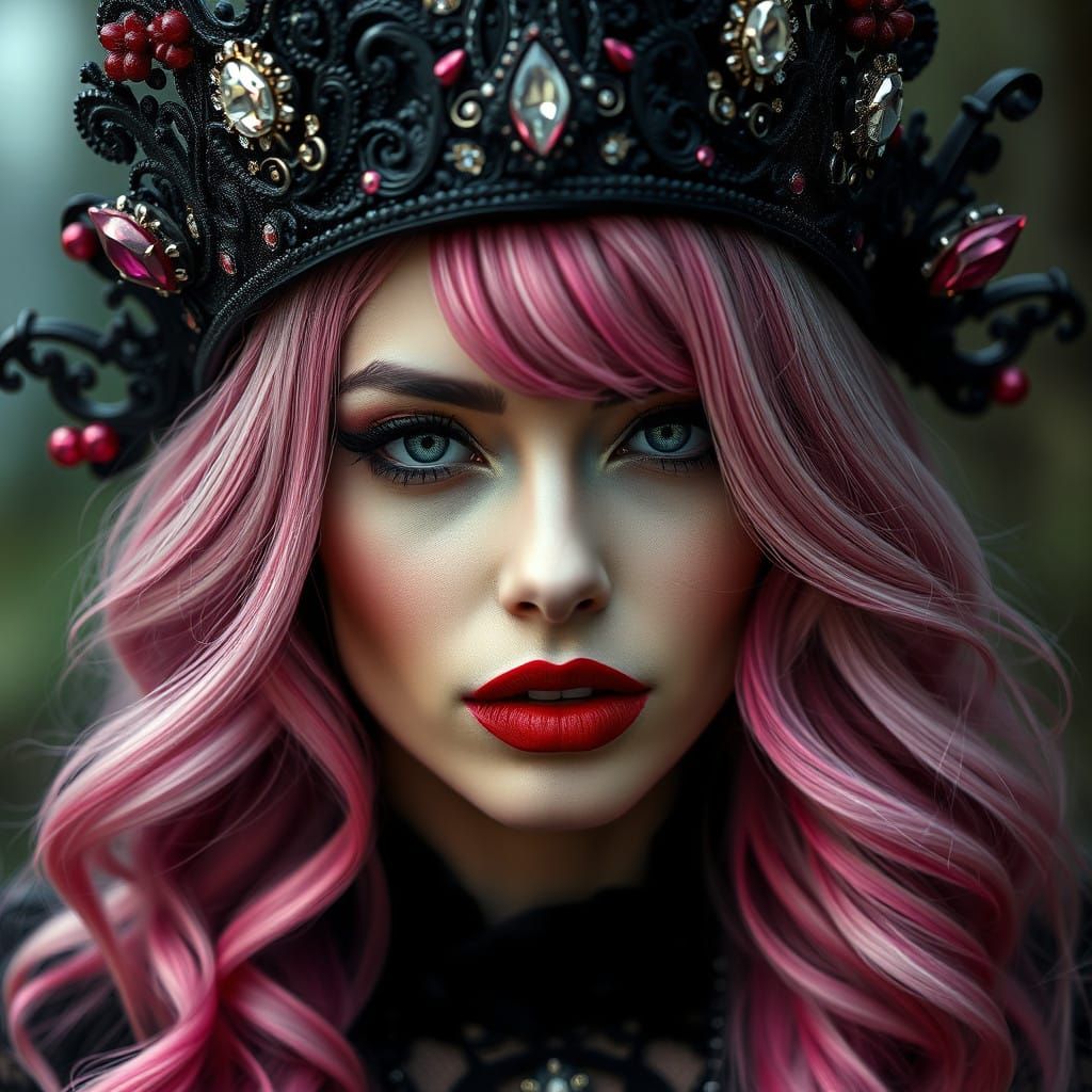 Stunning Witch in Elegant Black and Pink Regalia