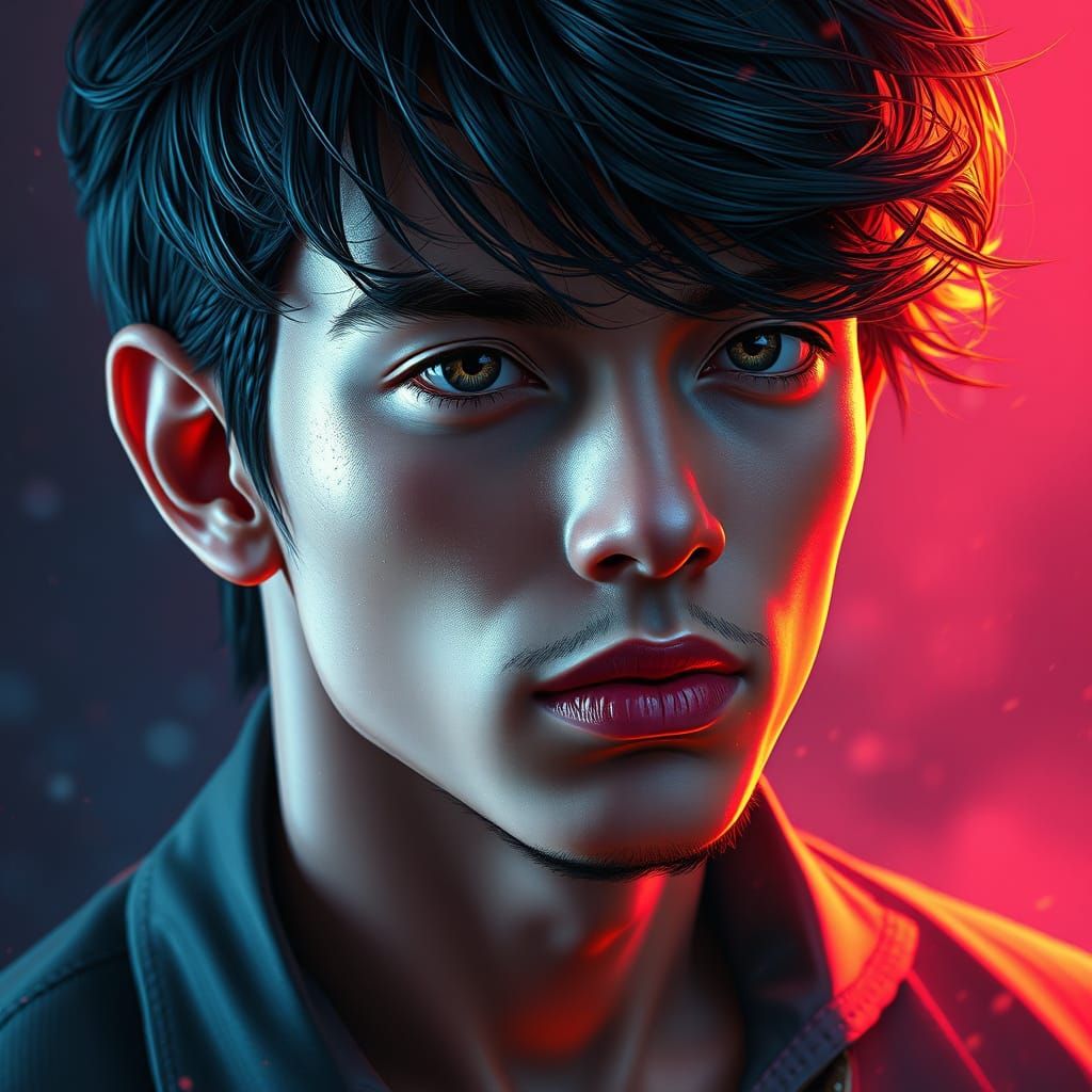 Hyper-Realistic Teenager Portrait in Vibrant Triadic Colors