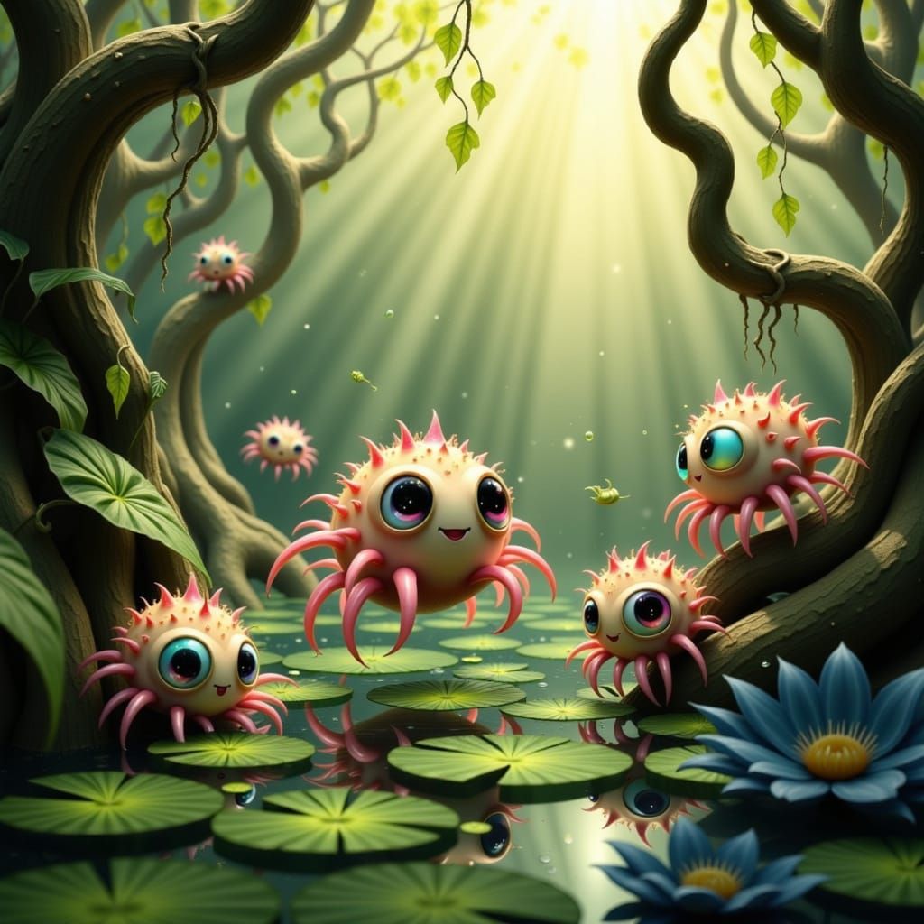 Whimsical Underwater Scene with Baby Squishy Toes Spider-Oct...