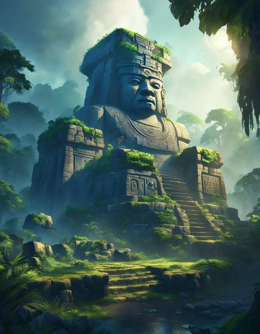 Olmec City in a Vibrant Oil Painting Style