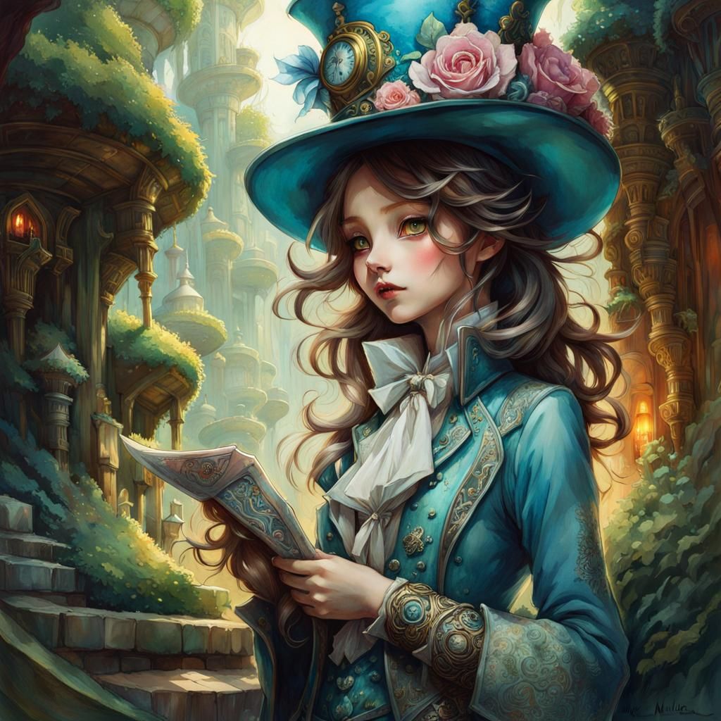 Detailed Girl in Underground Wonderland: Watercolor Art