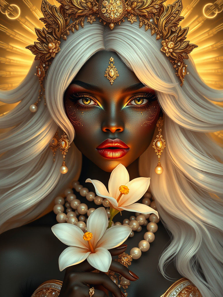 Glamorous Woman with Golden Embellishments in Fantasy Art