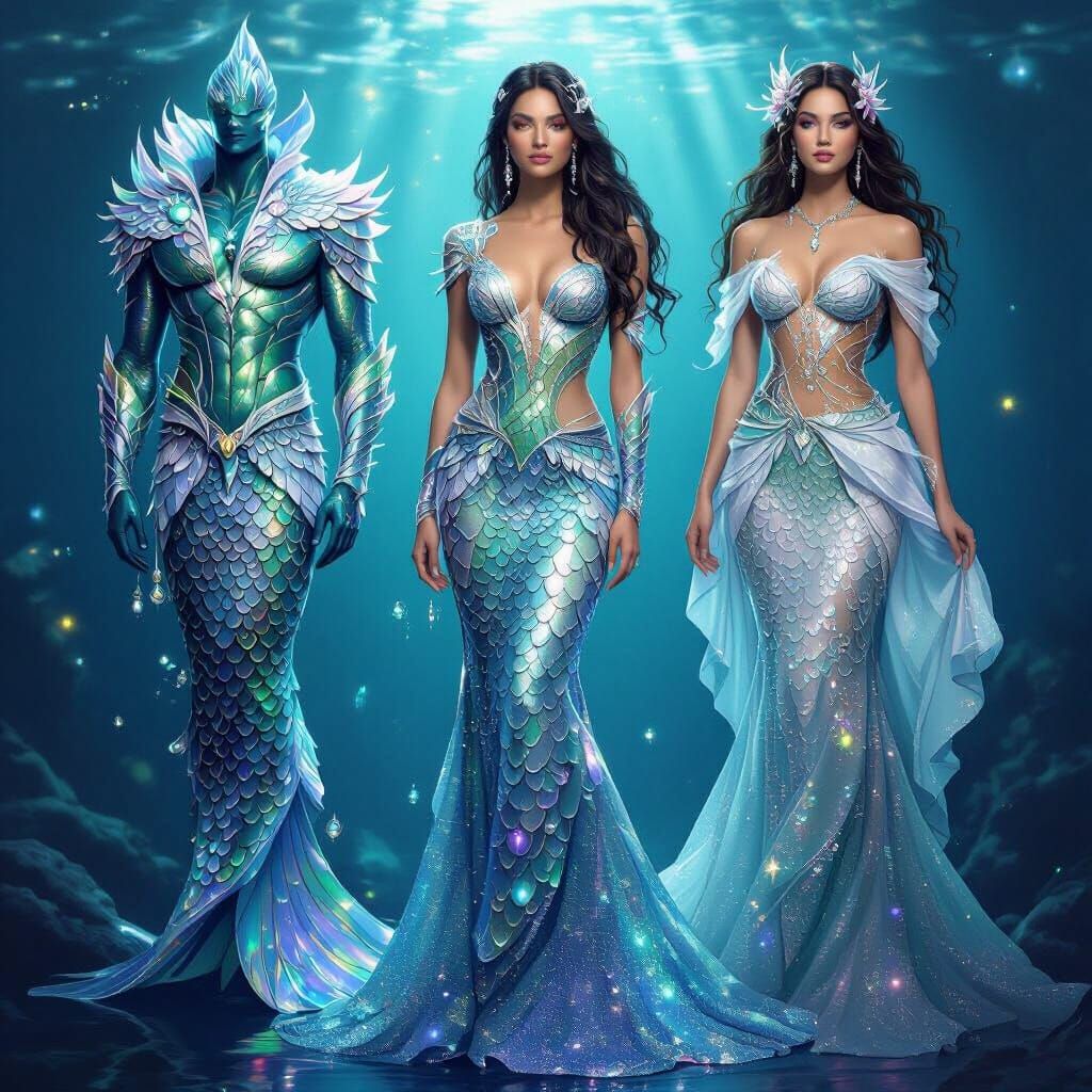 Merman & Mermaid Attire: Regal Scale and Pearl Designs