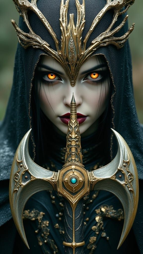 Woman Entwined With Supernatural Weapons in Dark Fantasy Sty...