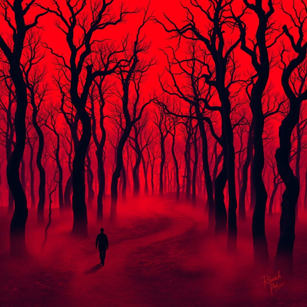 Twisted Forest Landscape in Vibrant, Surreal Colors
