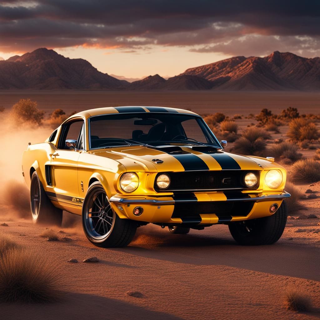 Shelby GT Rides into Mojave Sunset: Digital Painting