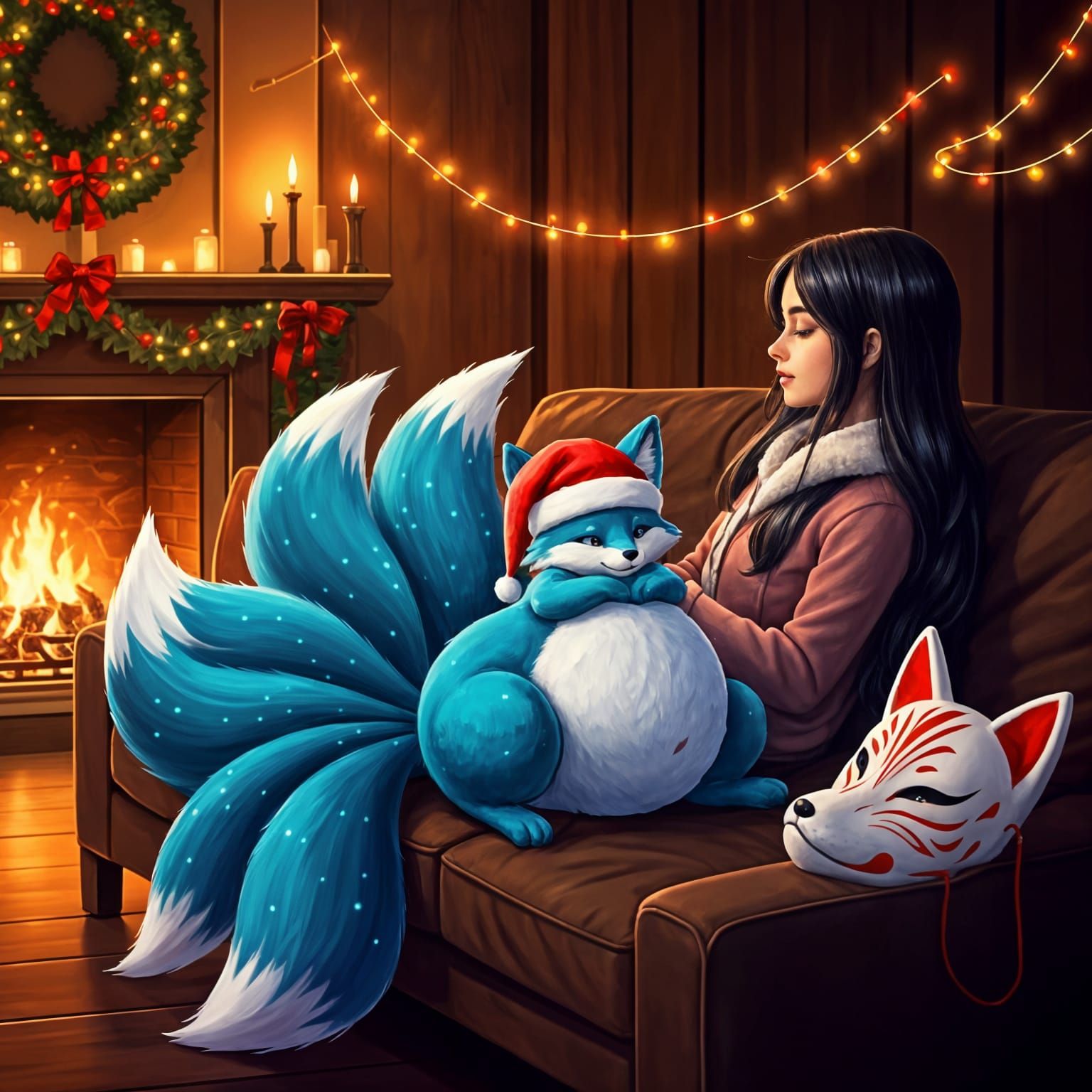 Cosmic Fox Christmas in Warm Living Room