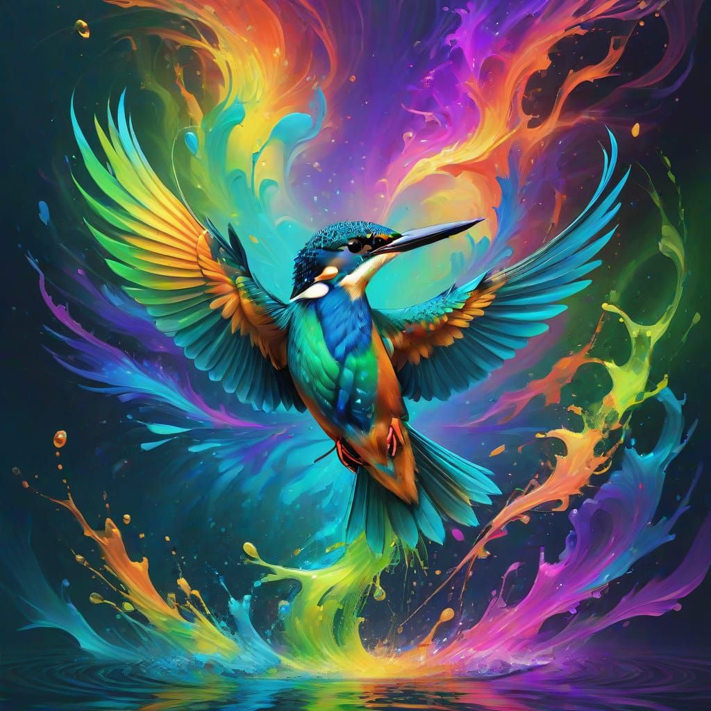 Ethereal Kingfisher in Vibrant Digital Art