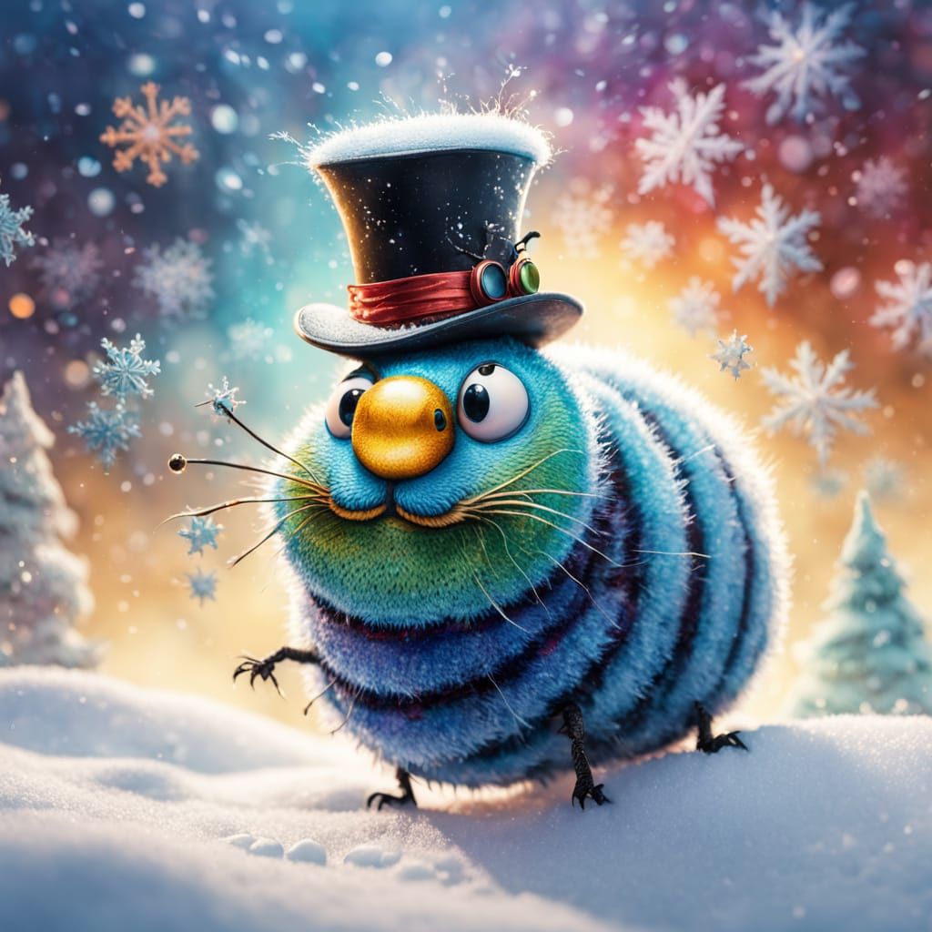 Caterpillar in Winter Wonderland: Hyperrealistic Digital Art