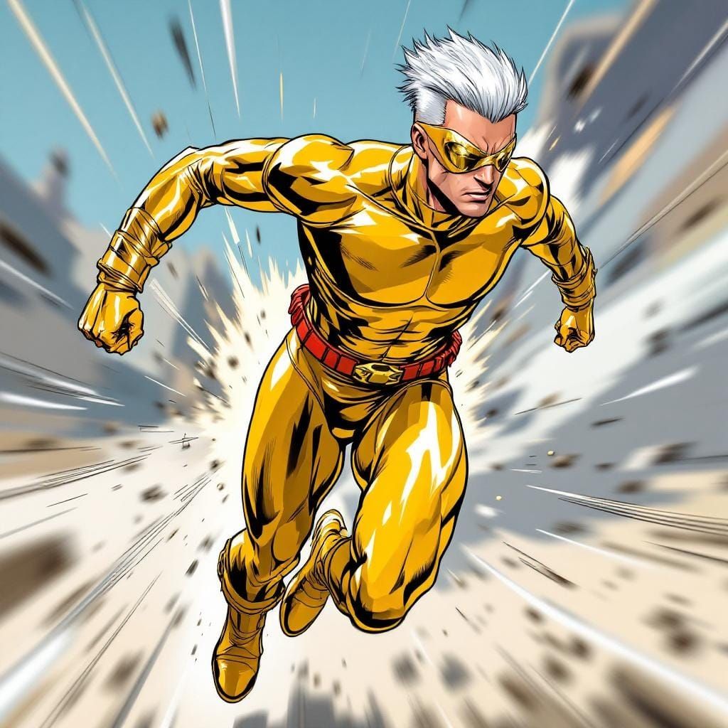 Speedster in Gold Suit: Comic Book Illustration