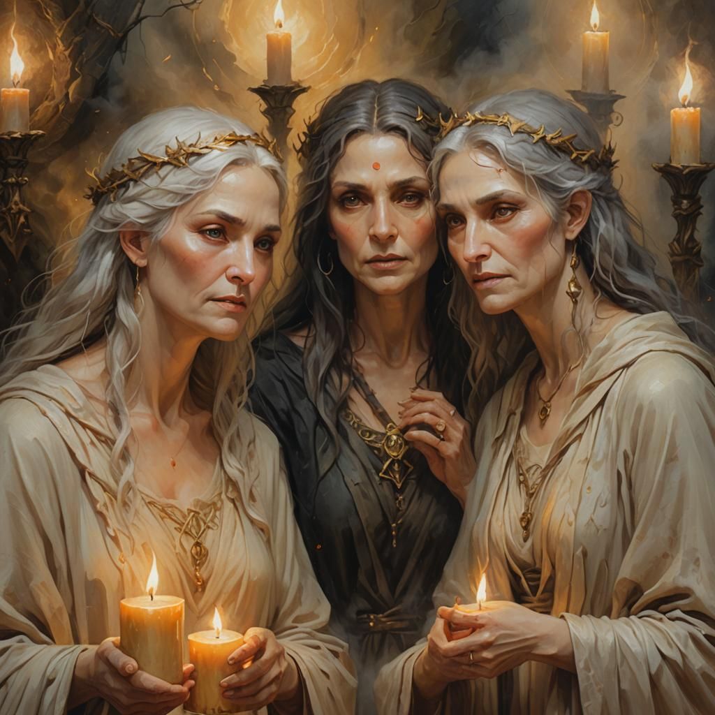 Mythological Portrait: Maiden, Mother, Crone in Oil