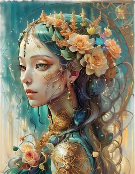 Fantasy Woman Portrait in Art Deco Style