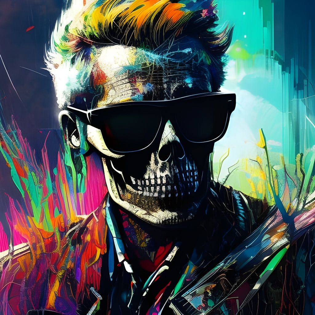 Skeleton in Sunglasses: Surreal Splash Art Portrait