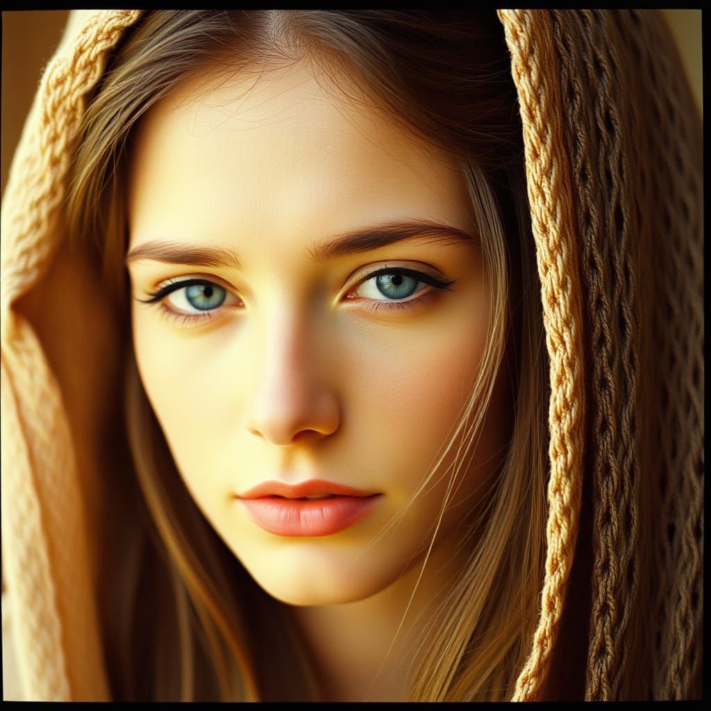 Beautiful Woman in Grainy 1970s Film Portrait