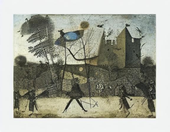 Tree Scene with a Smiling Woman Soldier in Expressionist Sty...