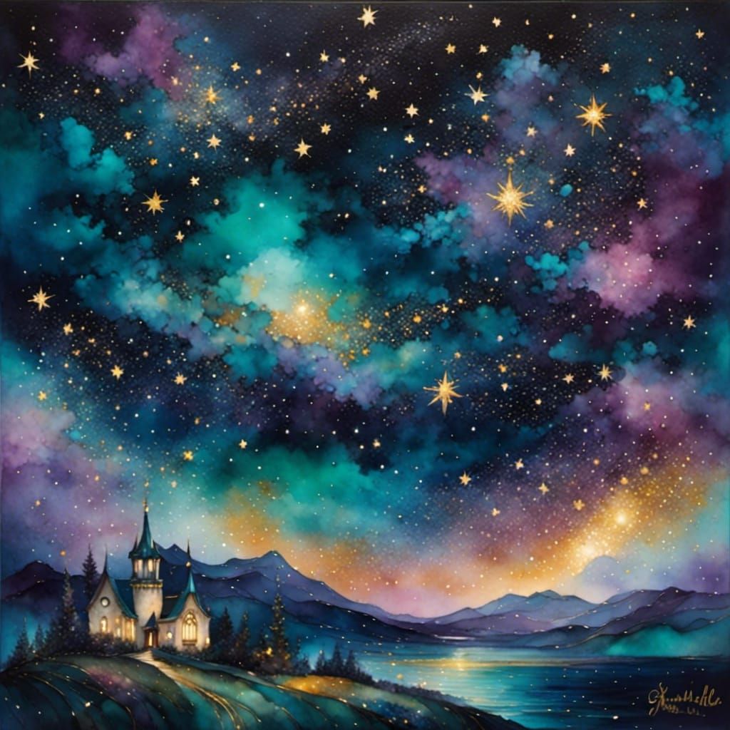 Abstract Portrait in Dark Watercolor Style