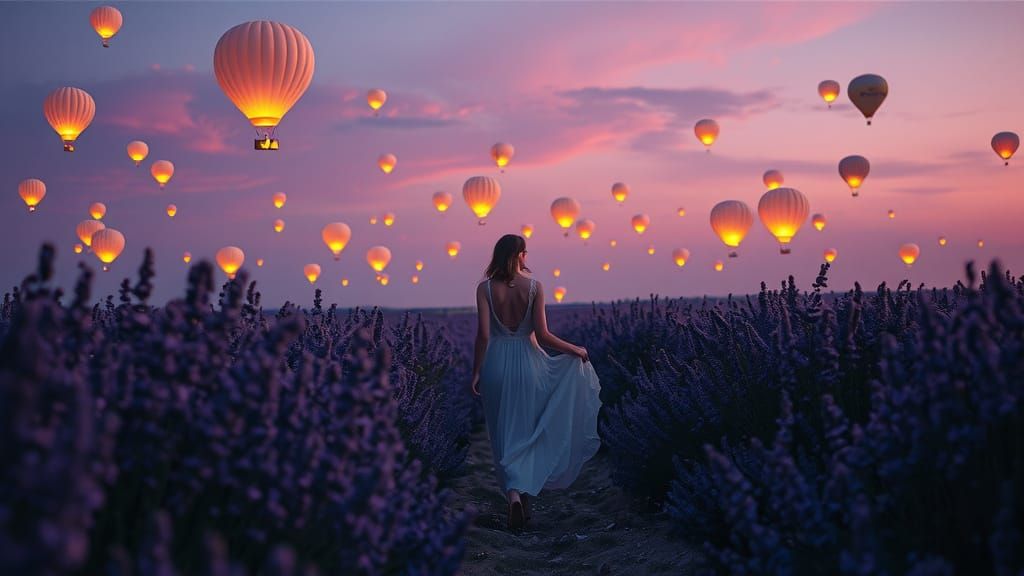 Lavender Field Balloon Festival in Surreal Style