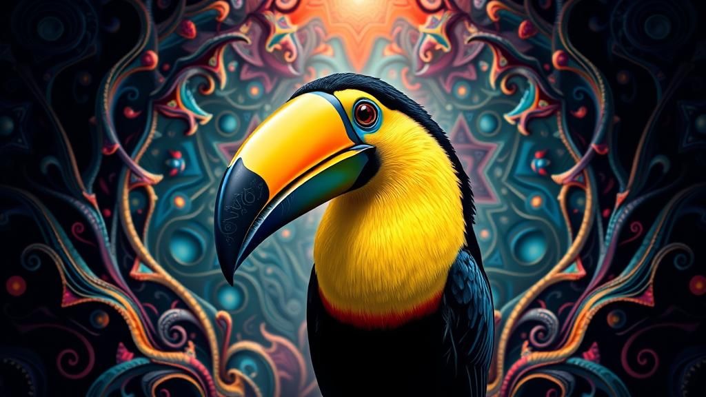Surreal Toucan Portrait in Fantasy Escher Style