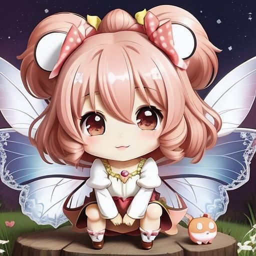 Cute Kawaii Fairy Girl in Anime Cartoon Style