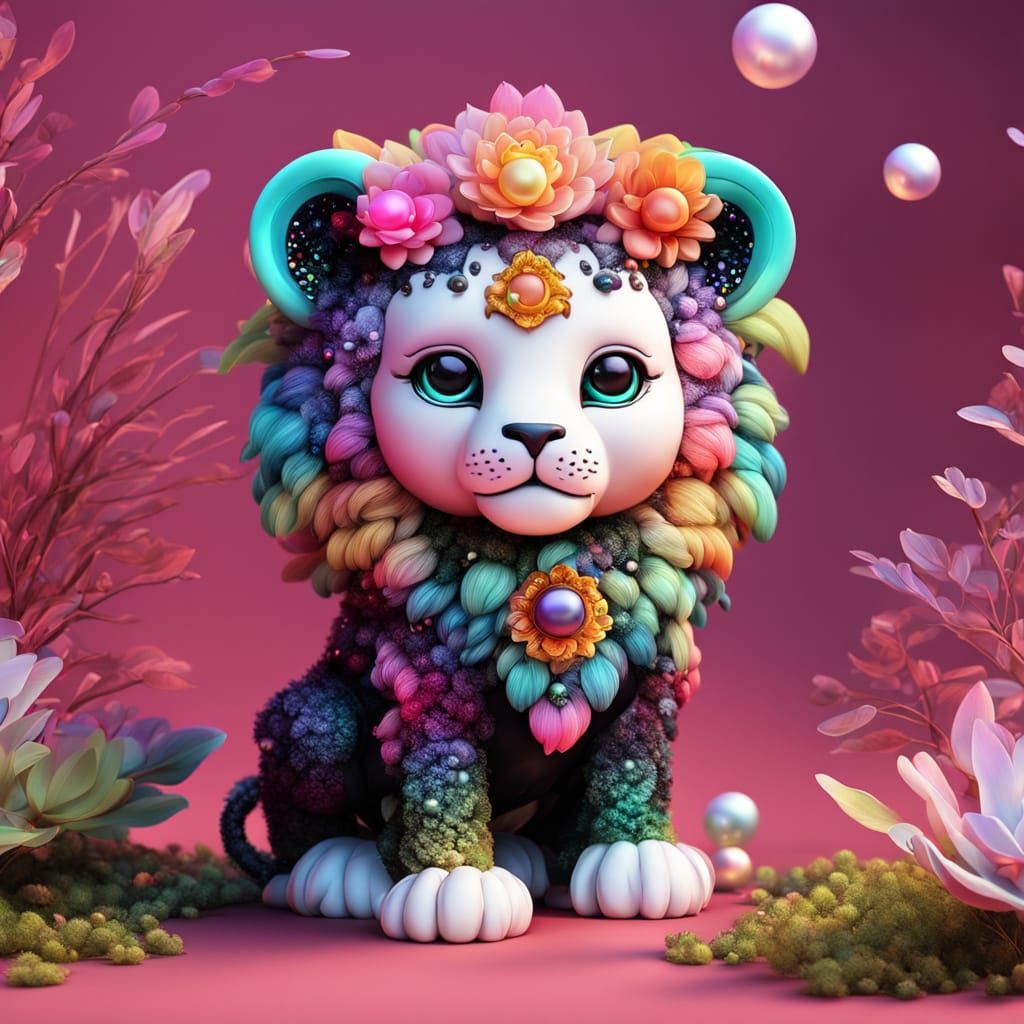 Adorable Chibi Lion King in Vibrant Forest