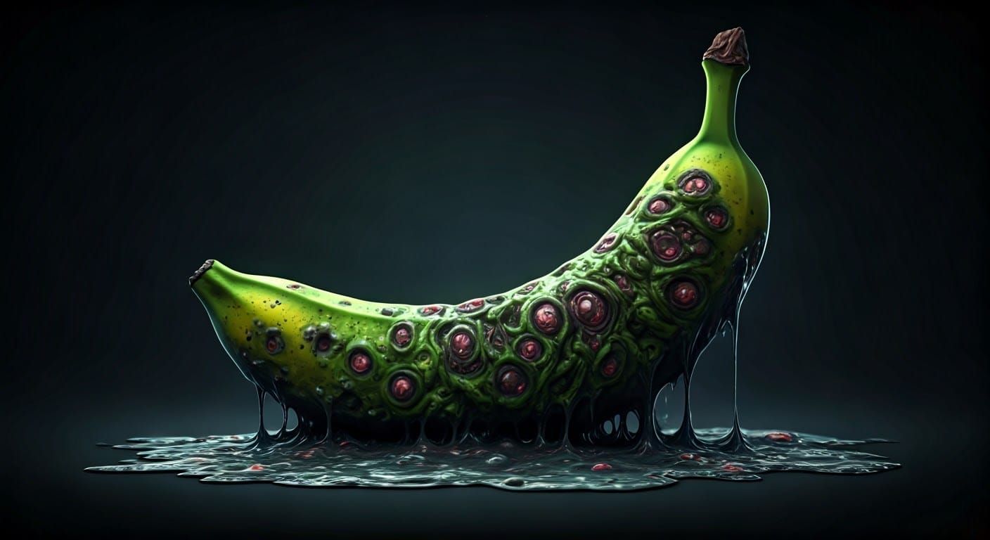 Surreal Banana Portrayal in Grotesque, 3D Style
