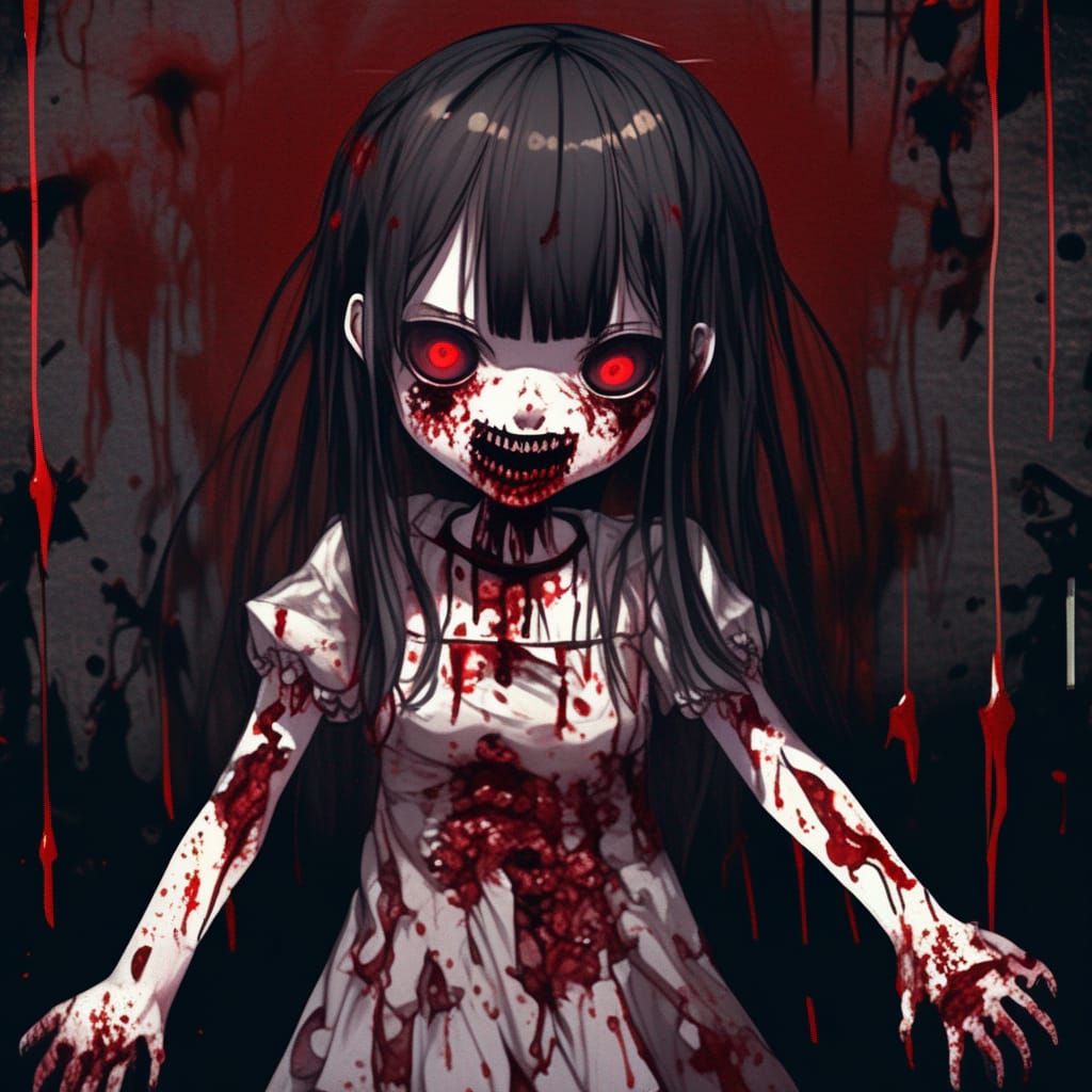 Creepy Girl in Haunted Scene in Manga Style