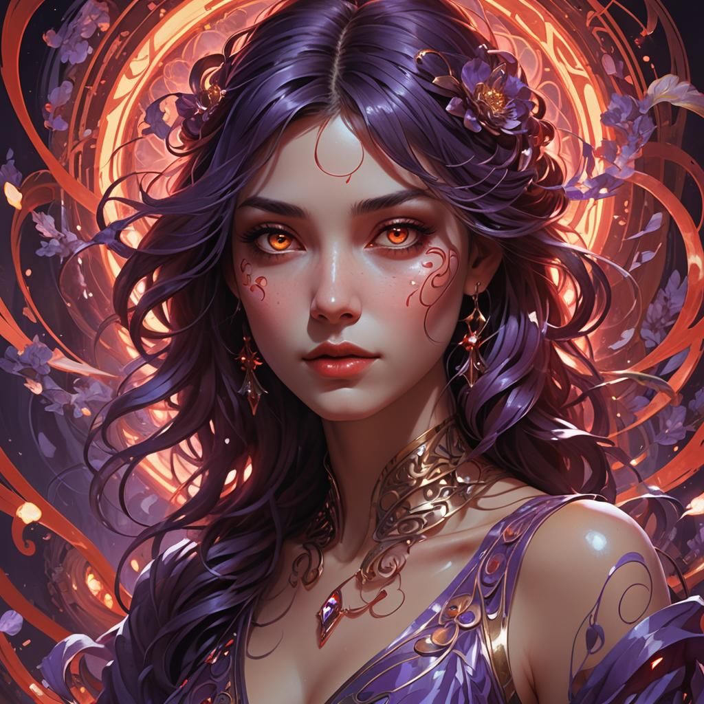 Girl with Glowing Eyes in Hyperdetailed Lighting