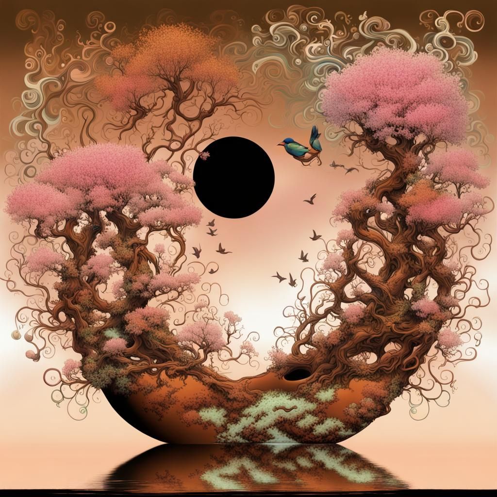 Surreal Abstract Art: Birds, Waterfalls, and Fractals