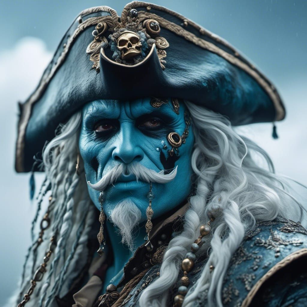 Rococo Pirate Monster Portrait in Pastel Sky-Blue