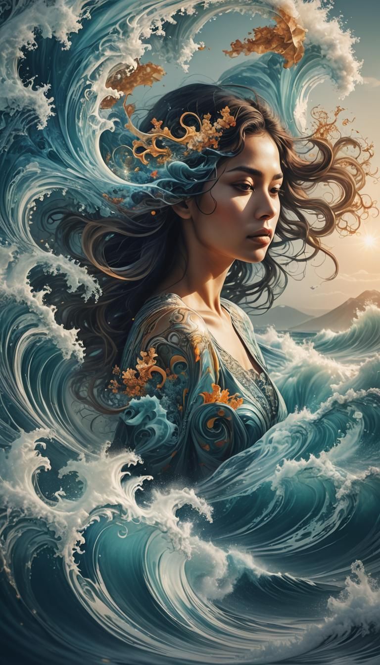 Fractal Woman Emerging from Ocean Waves