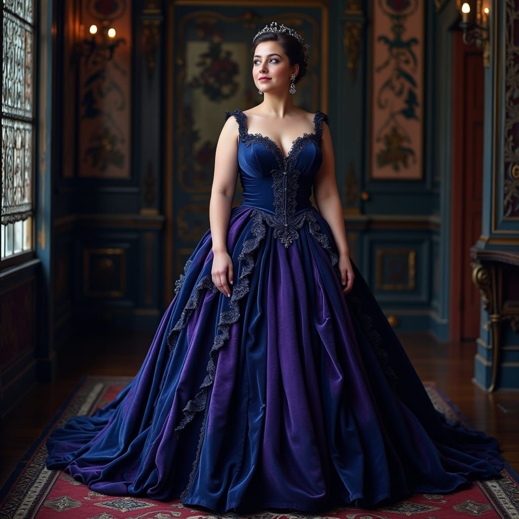 Gothic Elegance: Full-Bodied Bride in Midnight Blue and Plum...